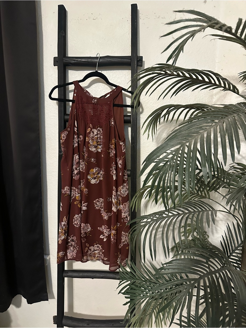 Maurices Maroon Floral Lace Yoke Tank